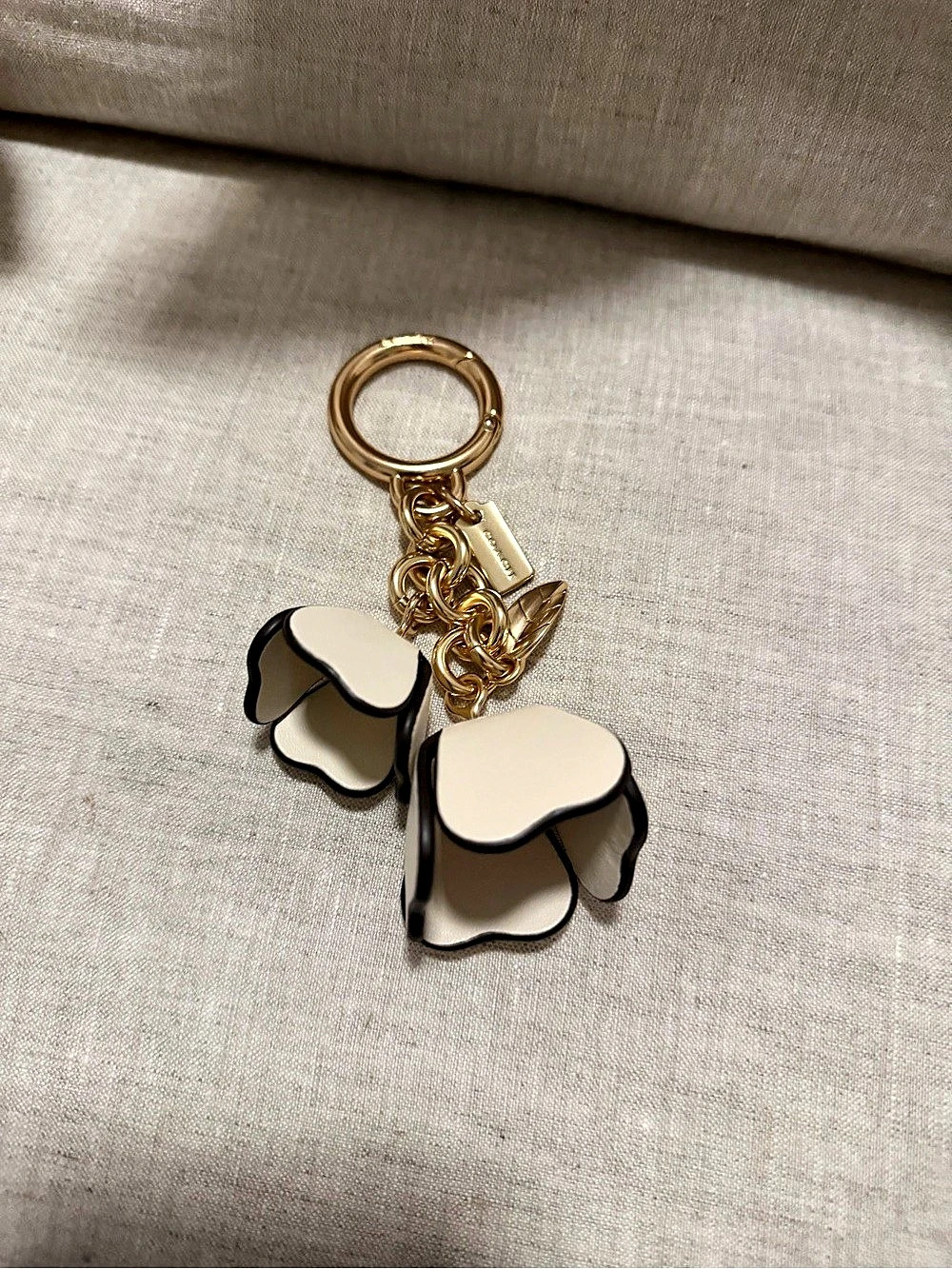 Coach Floral Charm Keychain in Chalk & Black